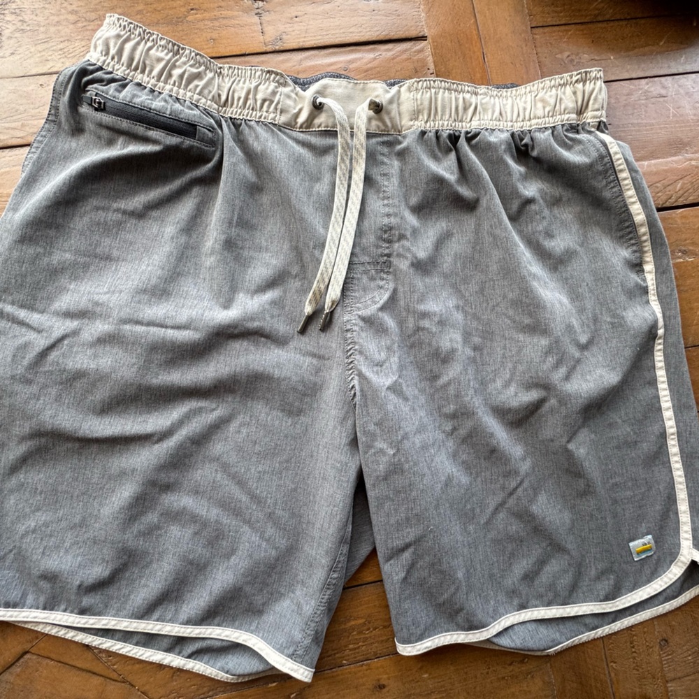 Vuori Gray athletic Drawstring Shorts with White Trim